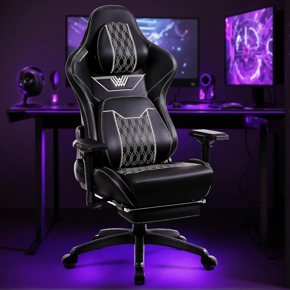 Big and Tall Gaming Chair with Footrest, High Back Ergonomic Office Chair with Comfortable Headrest and Lumbar Support, 4