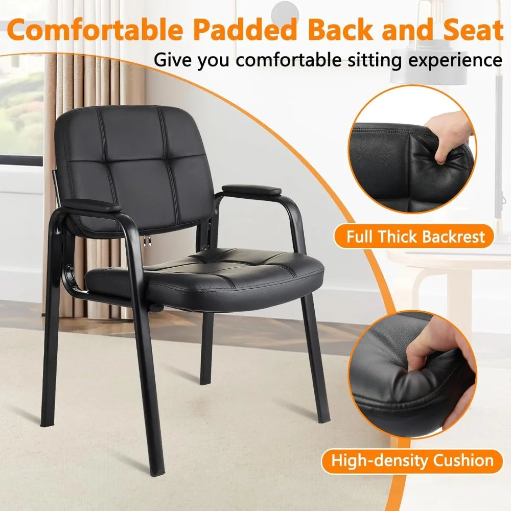 Waiting Room Chairs with Padded Arms Leather Guest Chair no Wheels for Office Reception and Conference Desk Black