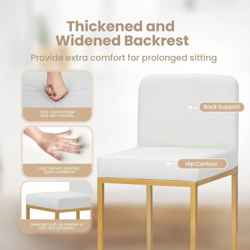 Bar Stools Set of 3 - Counter Height Bar Stool Leather Stools for Kitchen Counter, White and Gold Bar Stools with Back