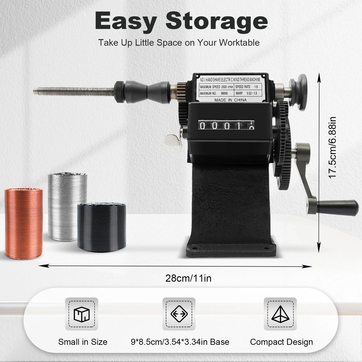 Manual Coil Winder with Counter 0-99999, High Quality Dual Purpose Hand Coil Winding Machine