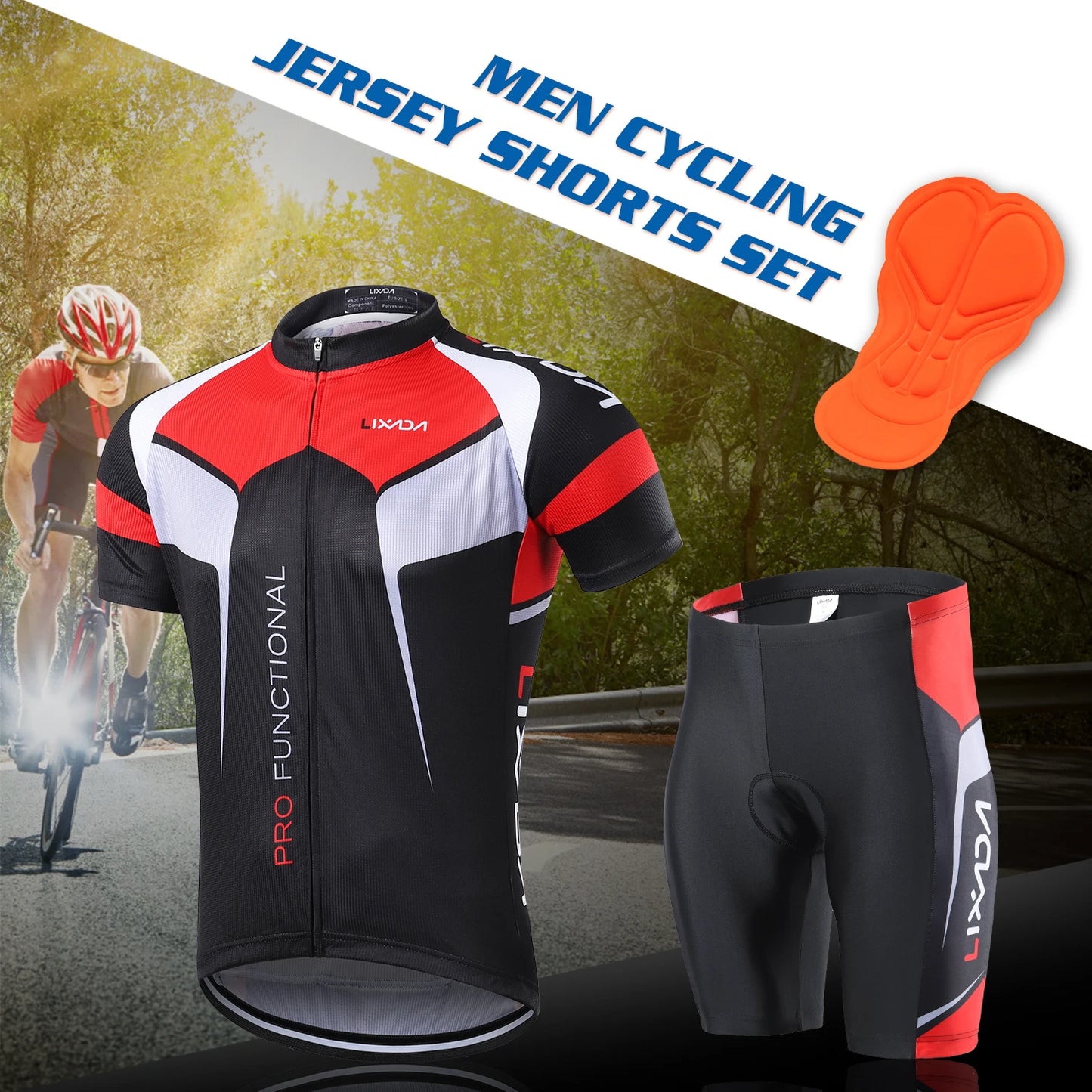 Men Breathable Quick Dry Comfortable Short Sleeve Jersey and Padded Shorts Cycle Clothing Set Riding Sportswear