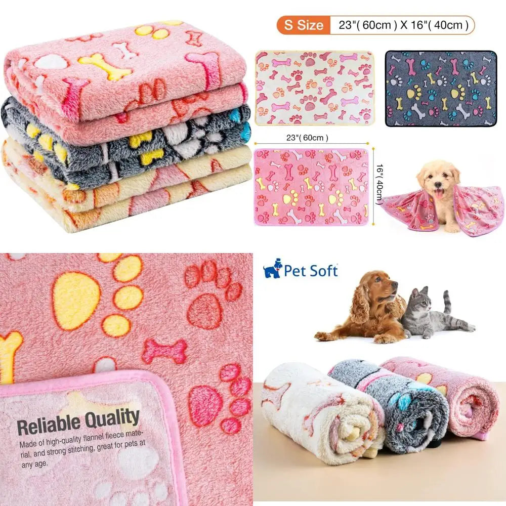1 Pack 3 Pet Blankets for Dogs - Fluffy Cats Dogs Blanket for Small Medium & Large Dog, Cute Print Pet Throw Puppy Blankets Fle