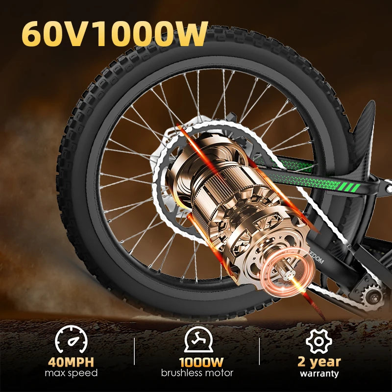 Freego Electric Bike Mid-Drive All-Terrain Dirt Ebike Mountain bike 60V 25AH Bikes Adult Electric Off-Road Bicycle Motocycles
