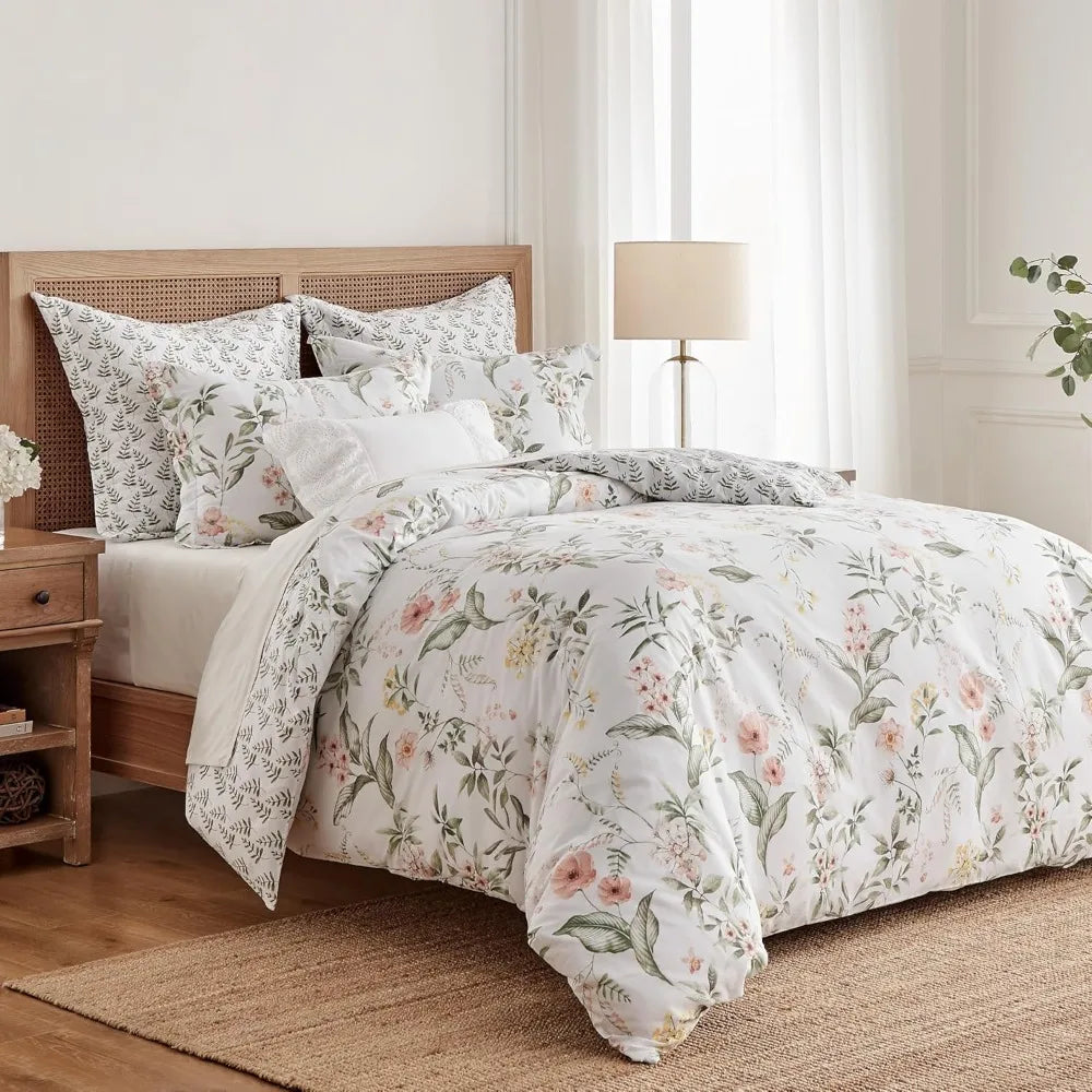 Blush, Green, and White Floral Reversible King/California King Comforter Set with 2 Pillowcases by Levtex Home
