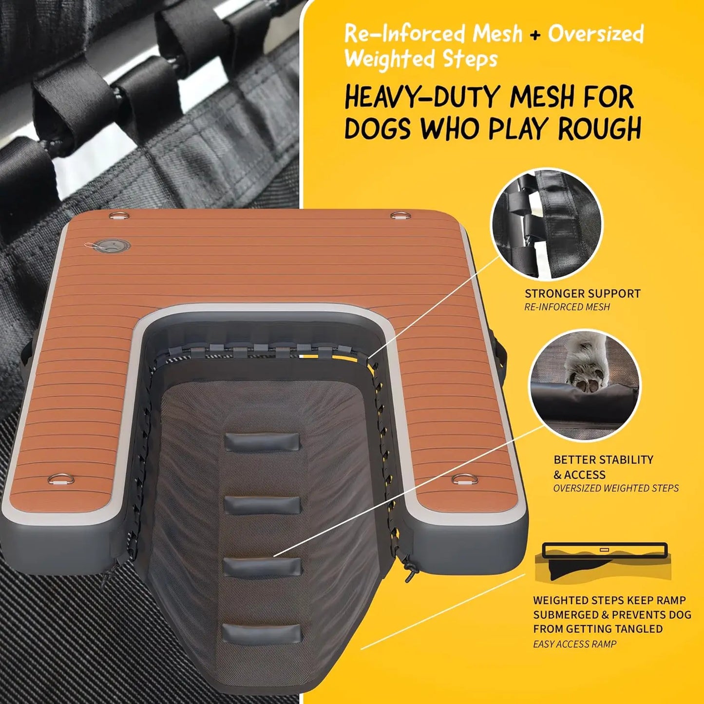 DOK Dog-DOK Inflatable Dock Platform: Safe & Easy Water Access for Dogs Up to 230 lbs; Floating Non-Slip EVA Foam with Dog Boat