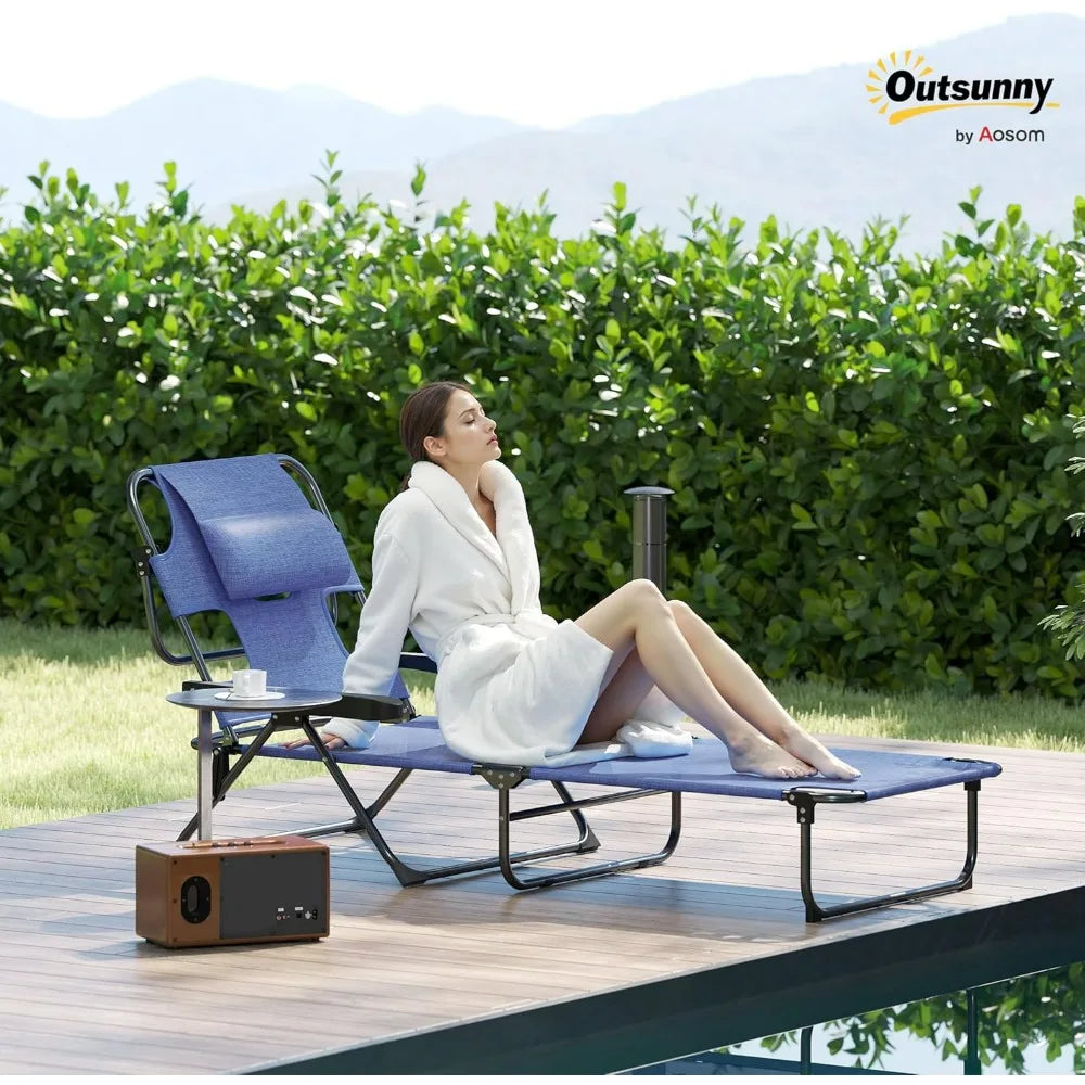 4-Position Beach Chair with Face & Arm Holes, Pillow headrest, Adjustable Sunbathing Chair, Gray