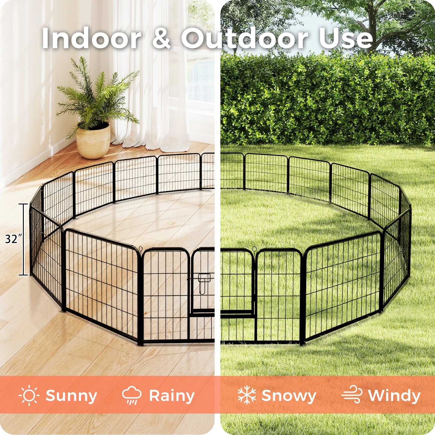 Heavy-Duty Metal Puppy Playpen – 24"/32"/40" Options, 8/16 Panels, Ideal for Indoor Use & Outdoor (RV Camping, Yard, Garden)
