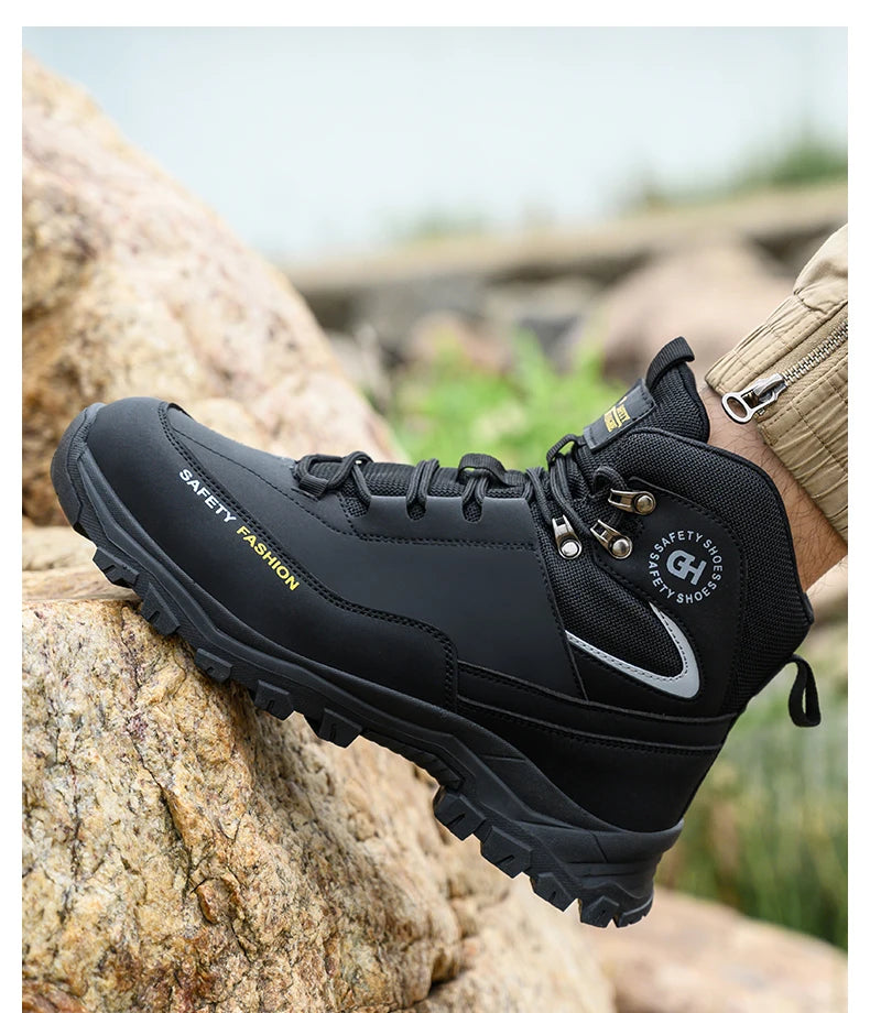 High Top Safety Shoes Men Steel Toe Work Shoes Men Work Safety Boots Anti Smash Safety Indestructible Waterproof Platform Boots
