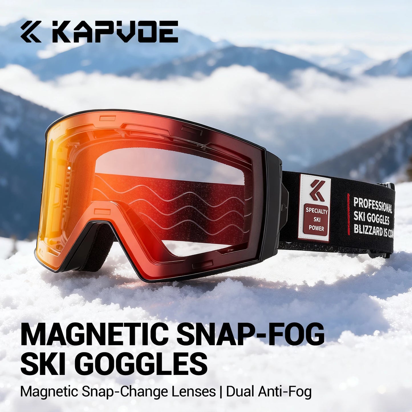 KAPVOE New Outdoor Photochromic Ski Goggles Winter Snow Sports for Unisex Snow Glasses UV400 Anti-fog Magnetic Snowboard Glasses