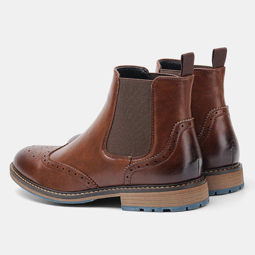 Classical Brogue Chelsea Men Boots Comfortable Fashion Leather Boots