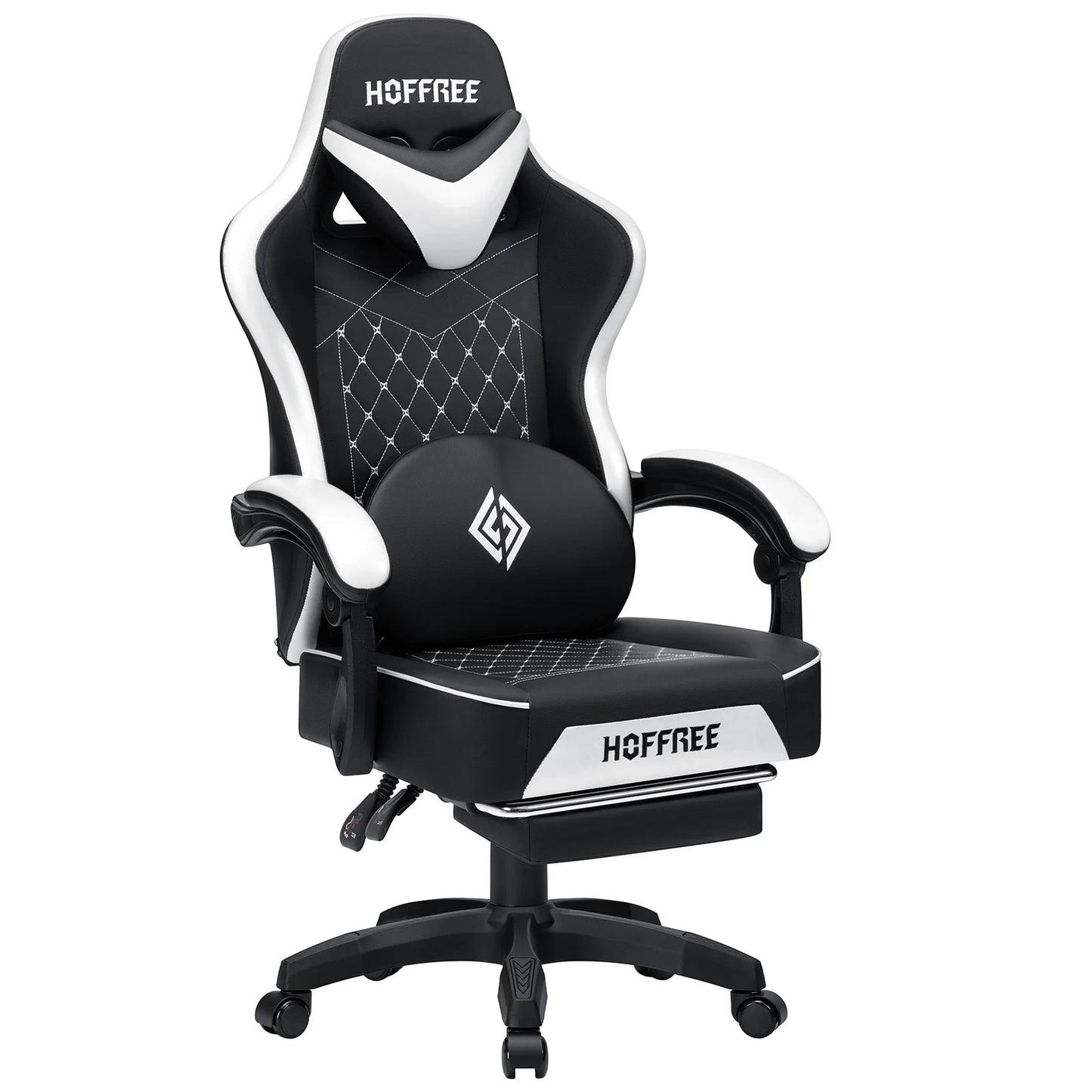 Leather Gaming Chair with Footrest Bluetooth Speaker Dual Function Massage Height Adjustable Recliner Computer Office Chair Sofa