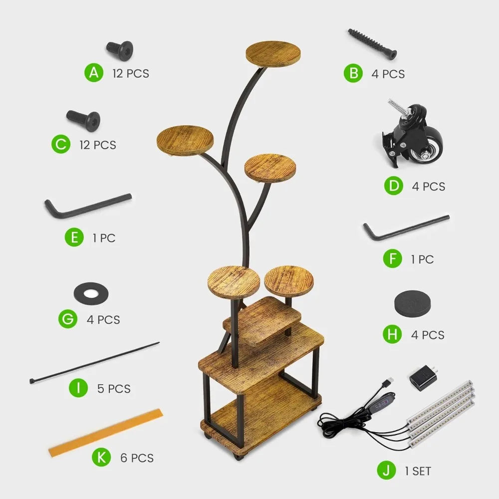 Plant Stand W/Grow Light, Tiered Plants Shelf, Corner Plant Stand Shelves for Indoor bedroom, S-Shaped Plant Rack for Home Patio