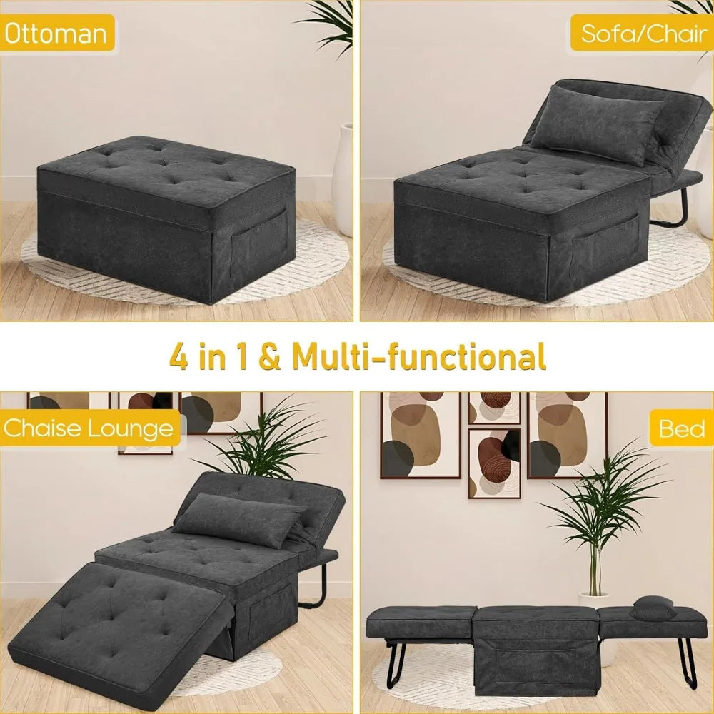 Convertible Ottoman Sleeper Chair with Adjustable Backrest and Pillow, Multi-Functional Sofa Bed for Comfortable Rest and Relaxa