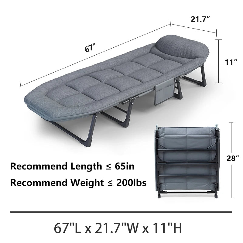 Sleeping Cots for Adults 6 Positions, Portable & Foldable Bed with Mattress and Pillow, Heavy Duty Sturdy Frame for Camp, Home