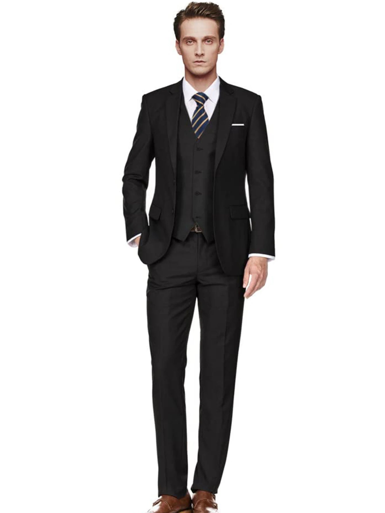 2Pieces Mens Suits Slim Fit Suit Set For Men Blazer&Pants Two Buttons Formal Business Elegant Solid Fashion Black XS-XXXL