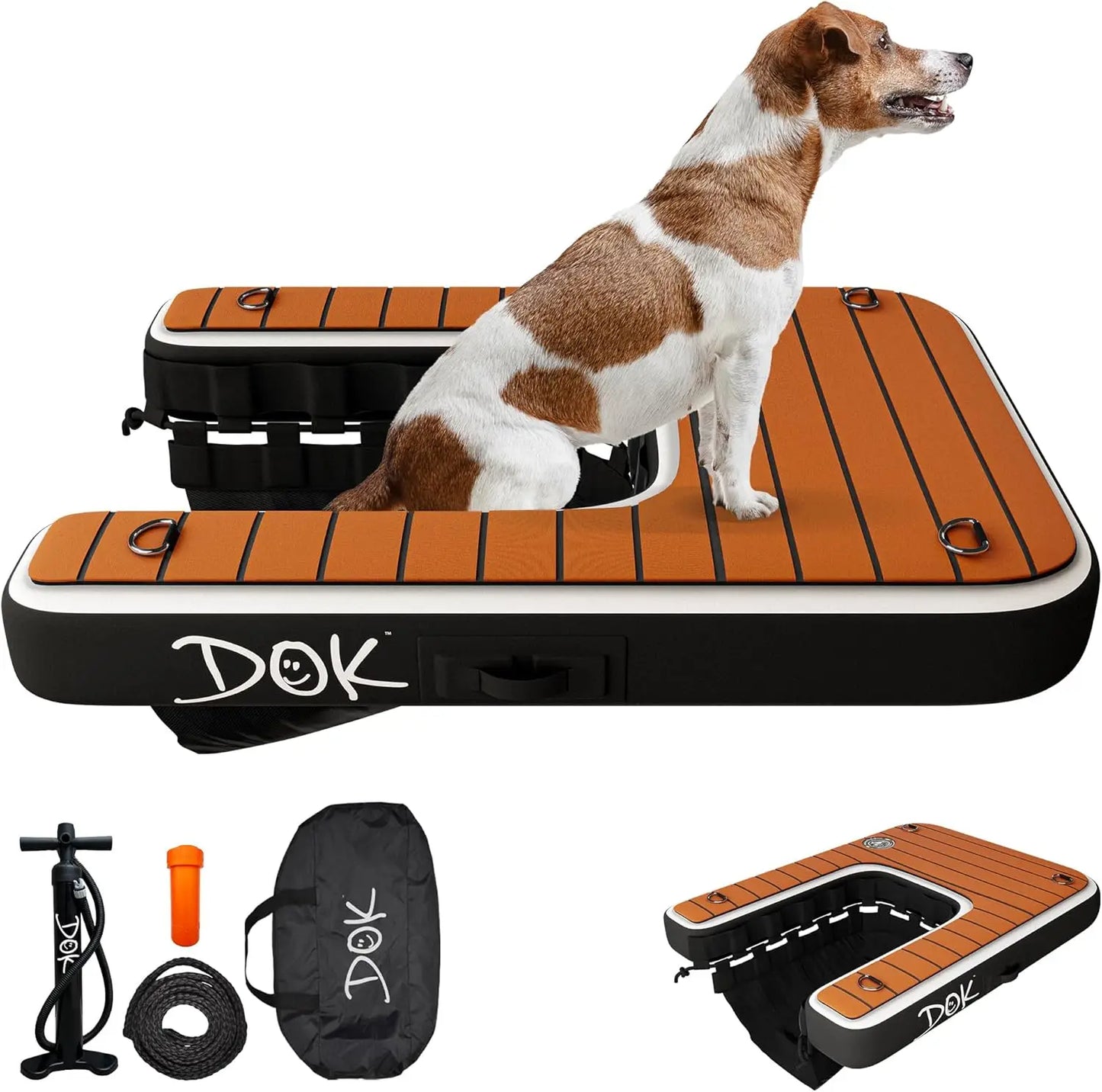 DOK Dog-DOK Inflatable Dock Platform: Safe & Easy Water Access for Dogs Up to 230 lbs; Floating Non-Slip EVA Foam with Dog Boat