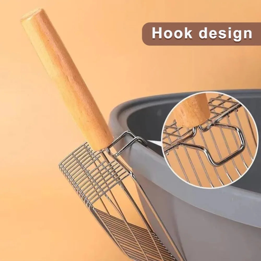 Pilarmuture Cat Litter Scoop,Stainless Steel Durable Wooden Handle,Solid Durable Kitty Litter Scoop Easy to Scoop,Polished Smoot