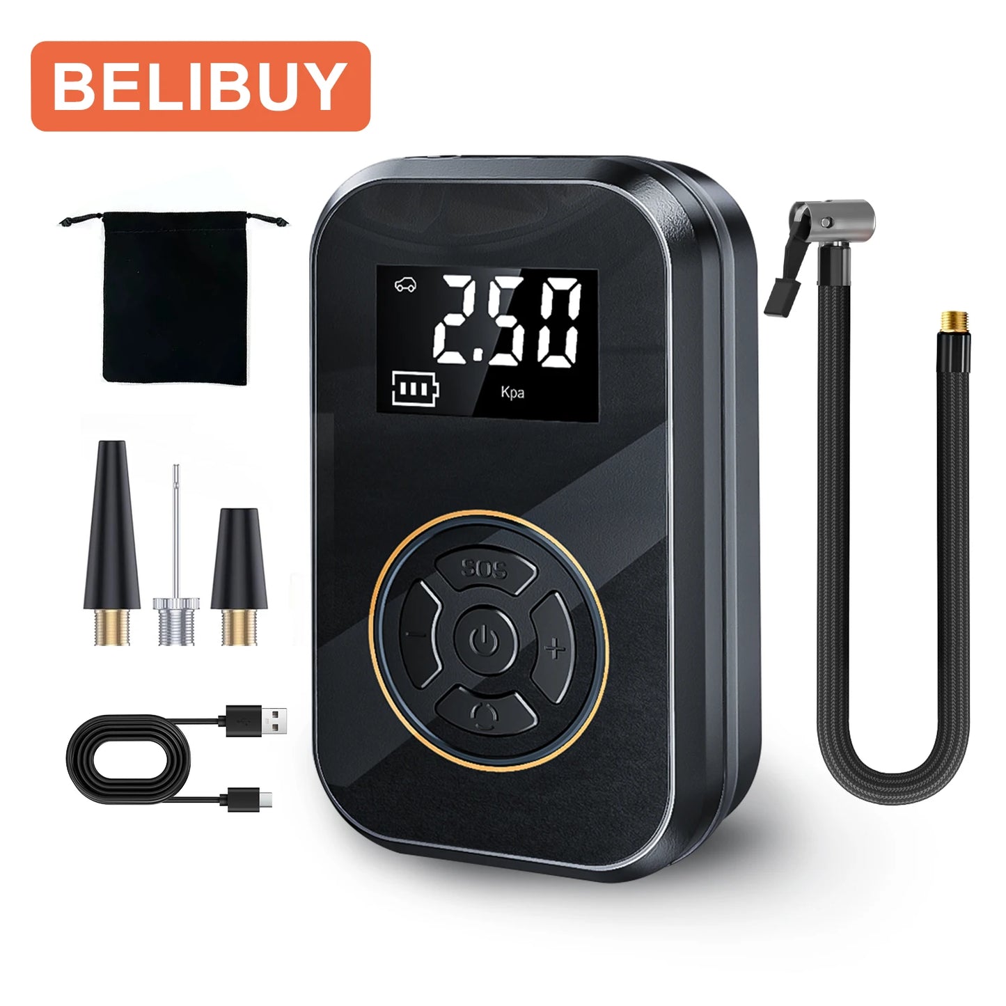 BELIBUY Portable Tire Inflator Car Tire Inflator Tire Inflator Pump With Digital Display Electric Inflator Mini Bicycle Air Pump
