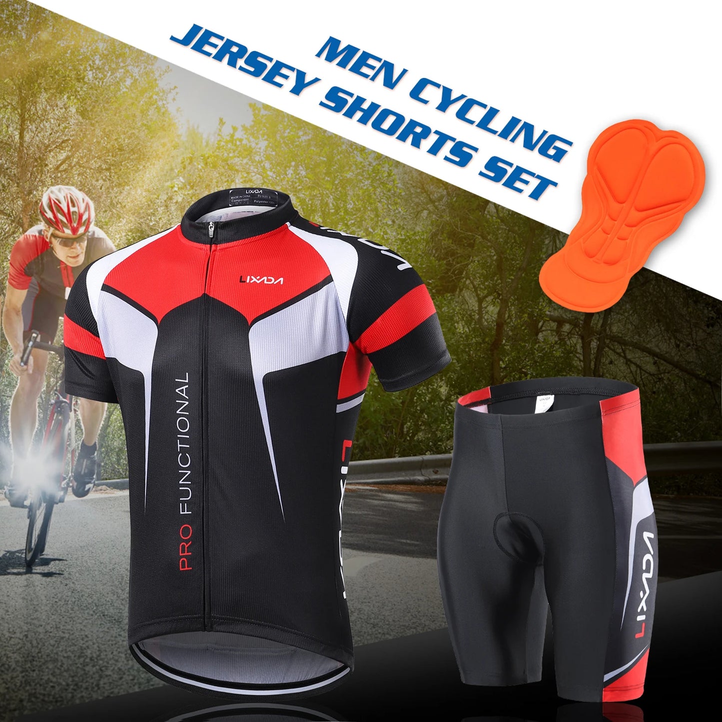 Men Breathable Quick Dry Comfortable Short Sleeve Jersey and Padded Shorts Cycle Clothing Set Riding Sportswear