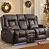 Power Loveseat Recliner Sofa Home Theater Seating with Console Electric Recliner RV Sofa with USB And Outlets Massage And Heat