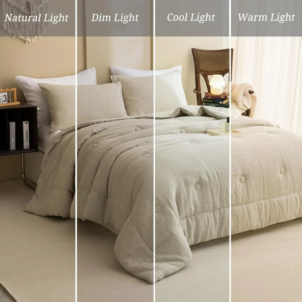 King Size Natural French Flax Linen Bedding Set - Soft, Breathable, and Moisture-Wicking Comforter