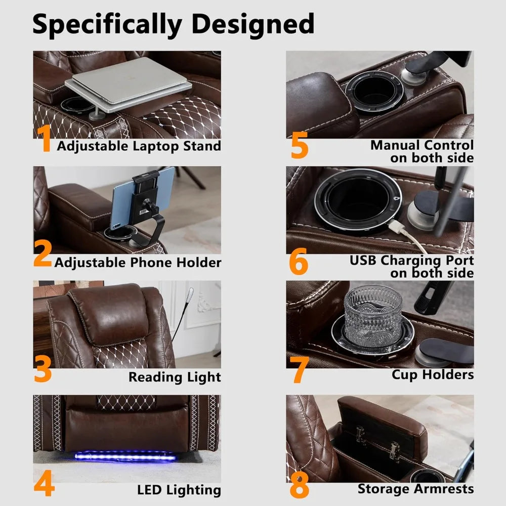 Power Zero Gravity Recliner Chair for Adults Breathable Leather Electric Recliners Adjustable Home Theater Seating with Smart