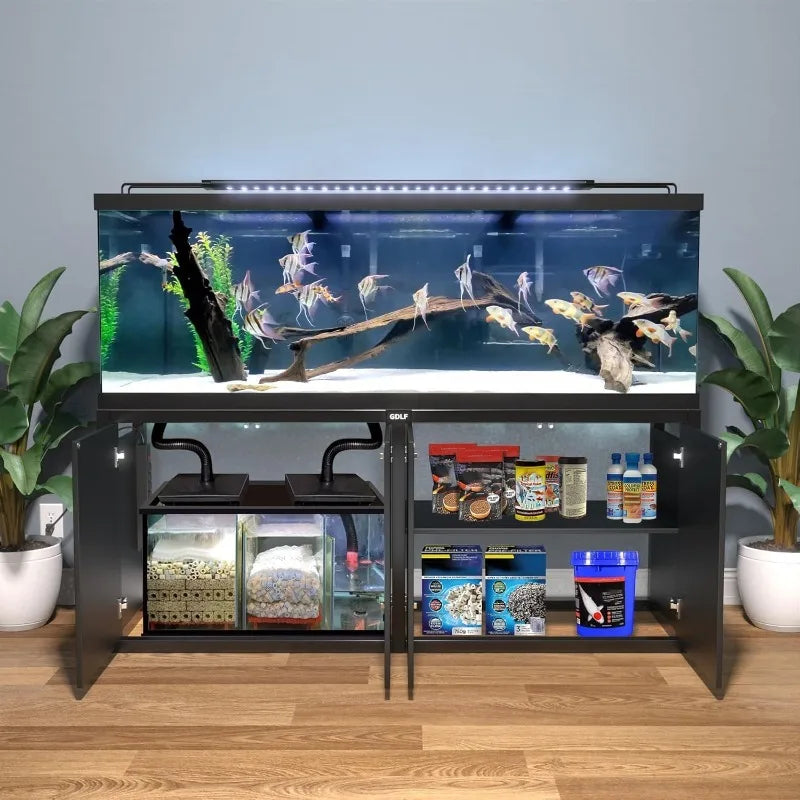 125-150 Gallon Fish Tank Stand, Heavy Duty Metal Aquarium Stand with Power Outlet and Cabinet for Fish Tank Filters and Acc