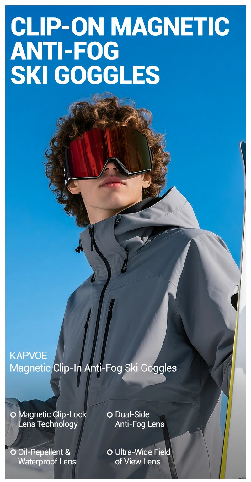 KAPVOE New Outdoor Photochromic Ski Goggles Winter Snow Sports for Unisex Snow Glasses UV400 Anti-fog Magnetic Snowboard Glasses