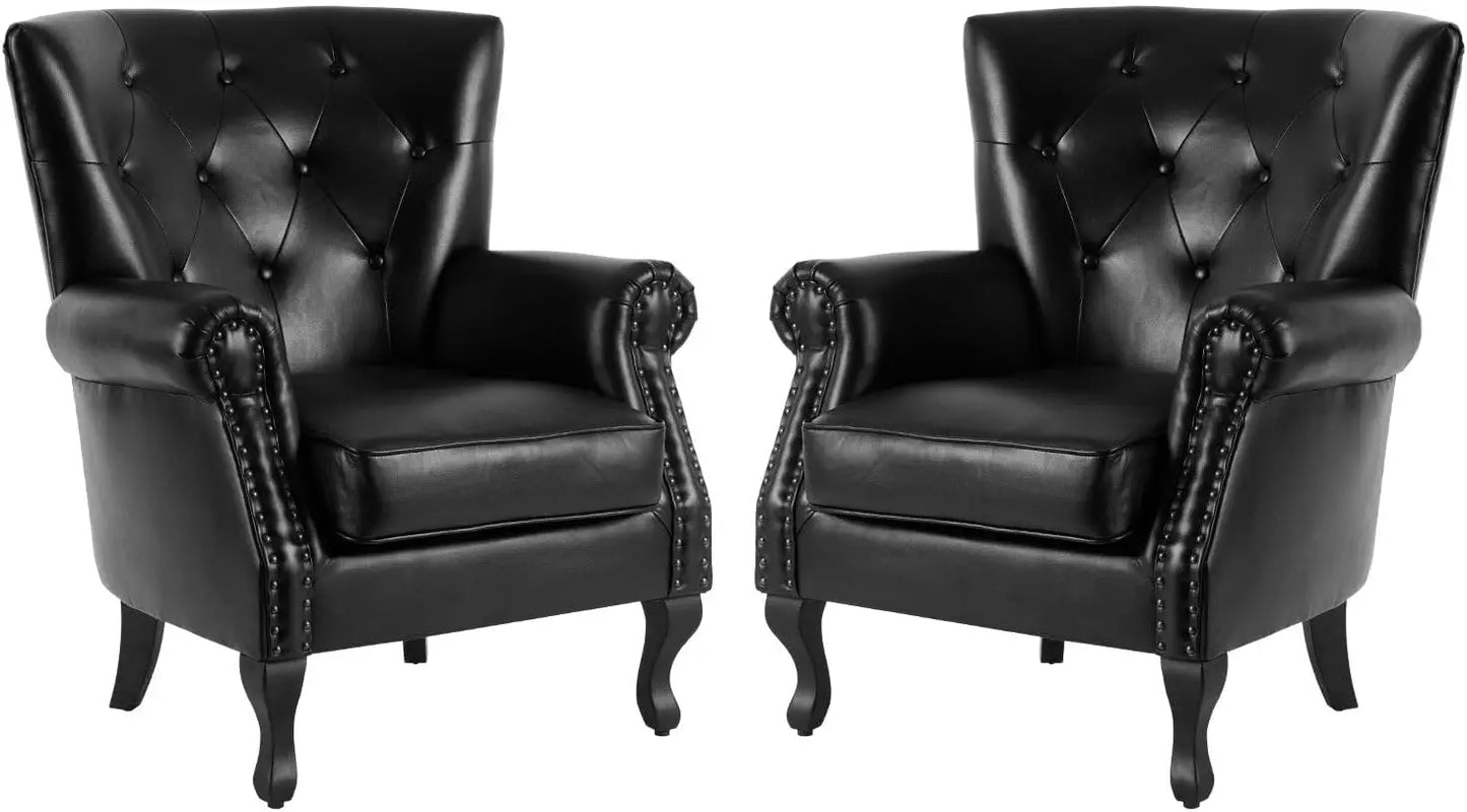 PU Leather Accent Chair, Modern Armchair Living Room Chair, Upholstered Club Chair with Rivet Trim,Mid-Century Sofa Chair