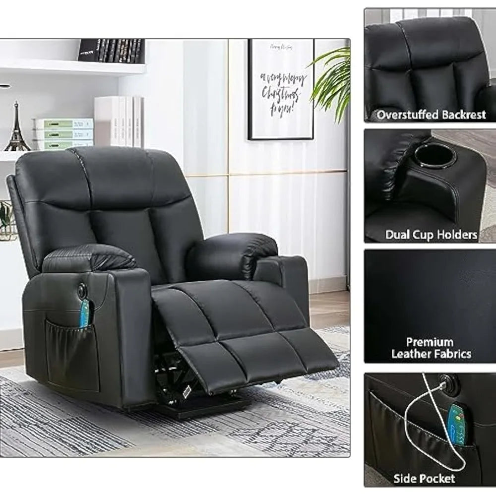 26" Extra Wide Lift Chair with Heat and Massage, Faux Leather Power Lift Recliner Massage Chair for Adults Elderly, U