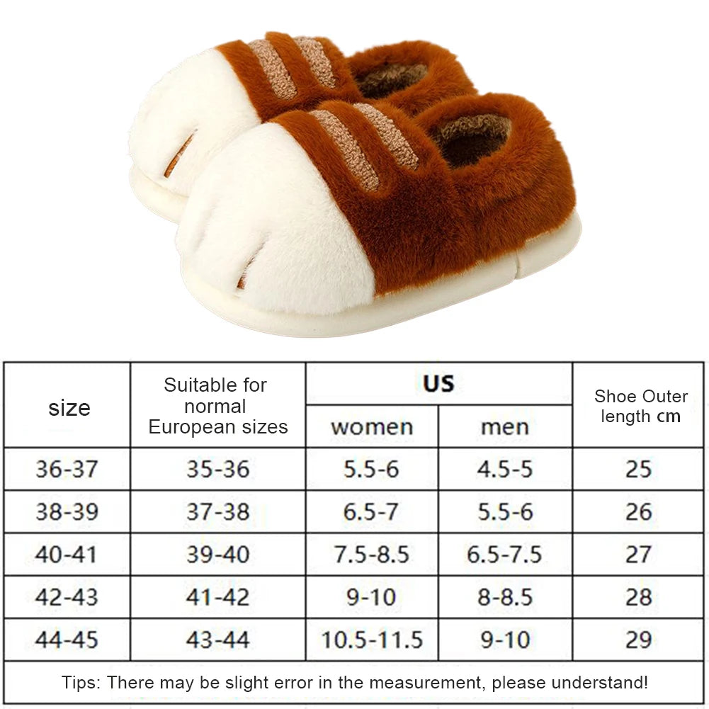 3D Cat Paw Plush Slippers Warm Slip-on House Shoes Comfortable Flat Thermal Slippers Furry Paw Couple Slippers for Autumn Winter
