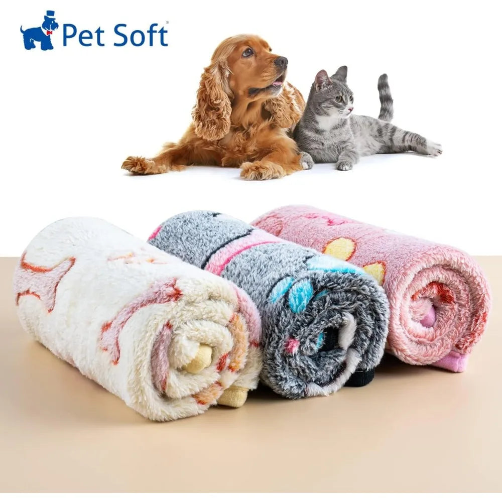 1 Pack 3 Pet Blankets for Dogs - Fluffy Cats Dogs Blanket for Small Medium & Large Dog, Cute Print Pet Throw Puppy Blankets Fle