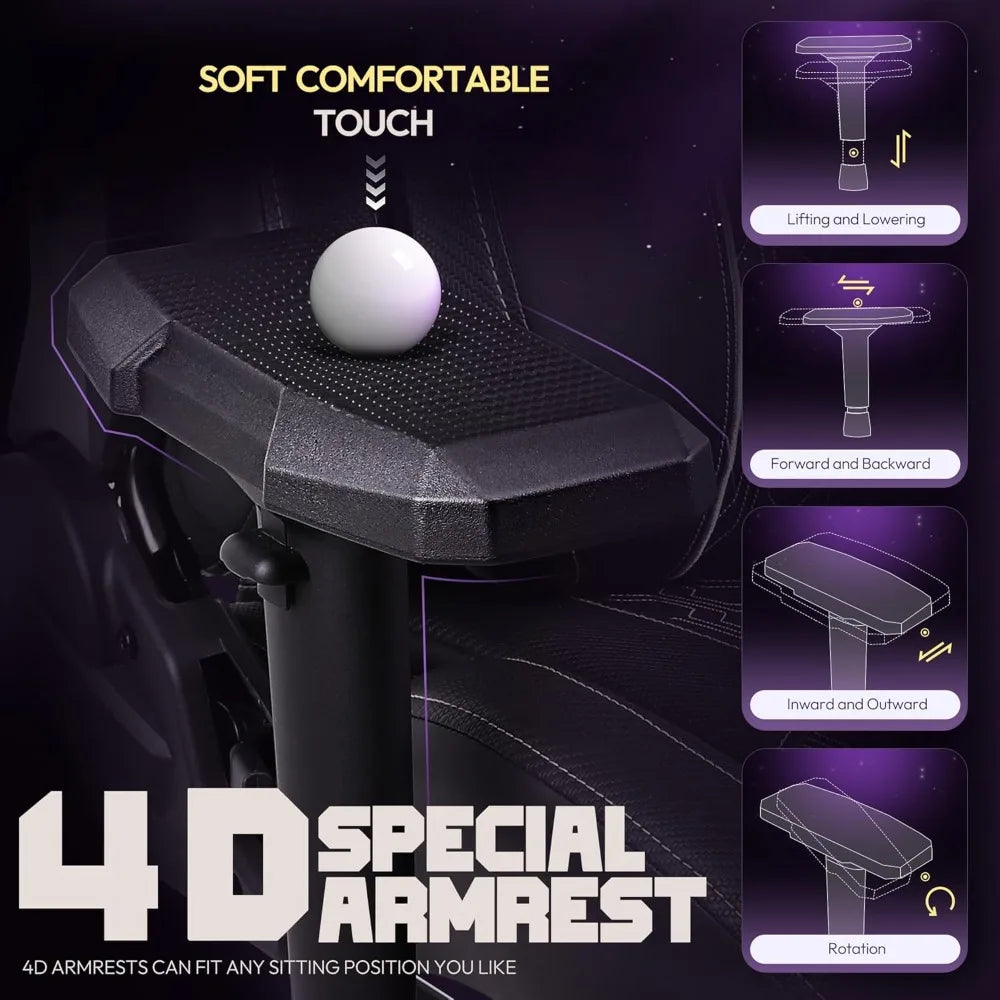 Big and Tall Gaming Chair with Footrest, High Back Ergonomic Office Chair with Comfortable Headrest and Lumbar Support, 4