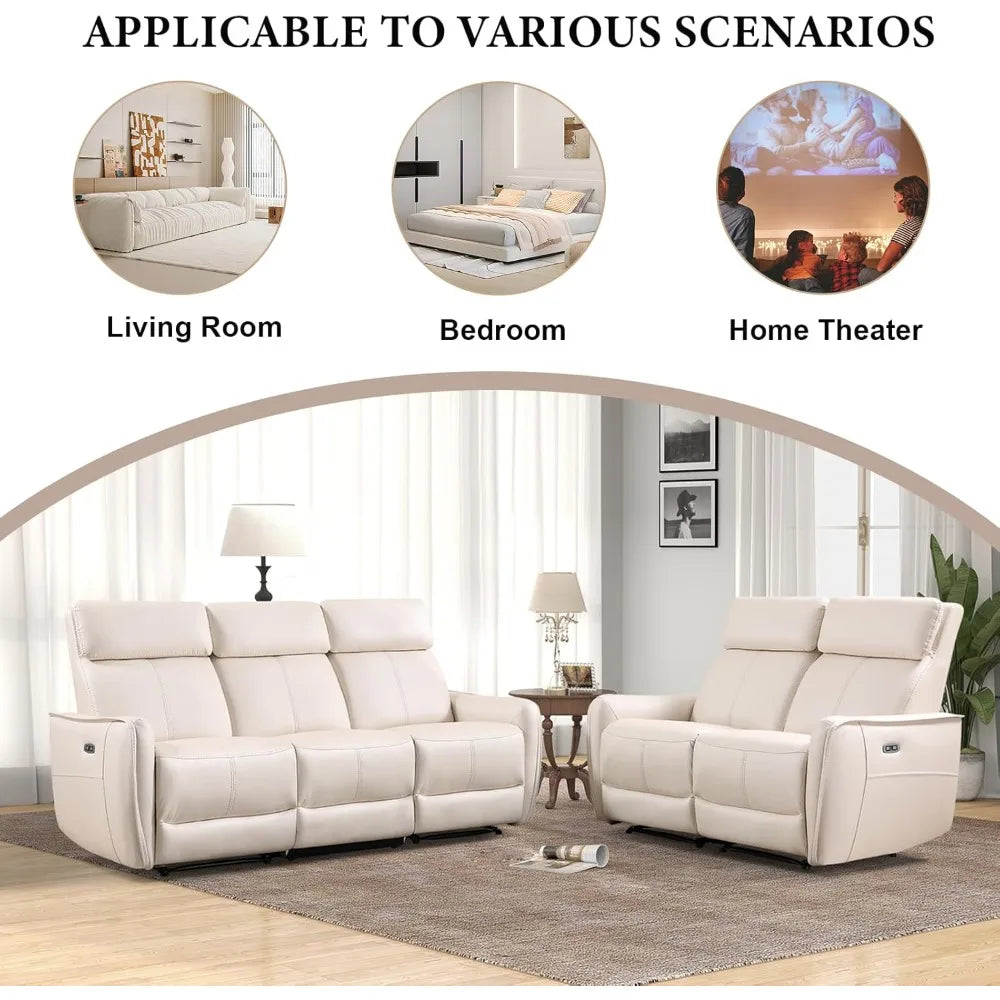 EBELLO Faux Leather Power Reclining Sofa Couch, Electric Recliner Loveseat Sofa with USB and Type-C Charging Ports, Metal Base,