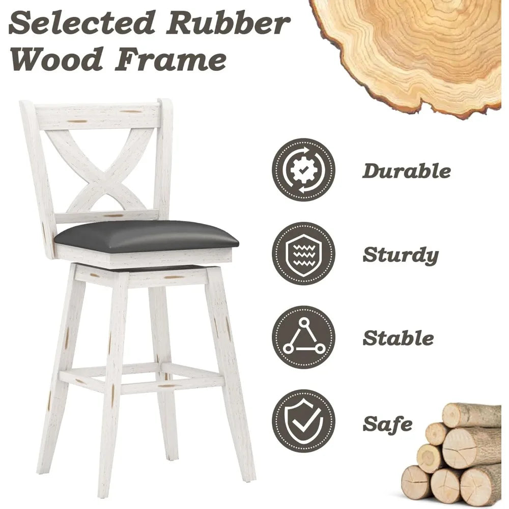 29 Inch Bar Height Swivel Stools, Kitchen Island Chairs with Back, Upholstery Bar Stool with Wood Footrest Legs,