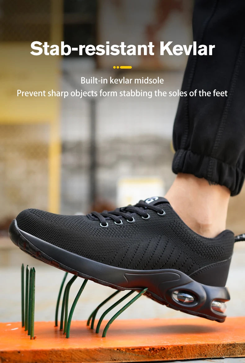 Fashionable breathable soft sole air cushion anti-smash and anti-puncture work shoes