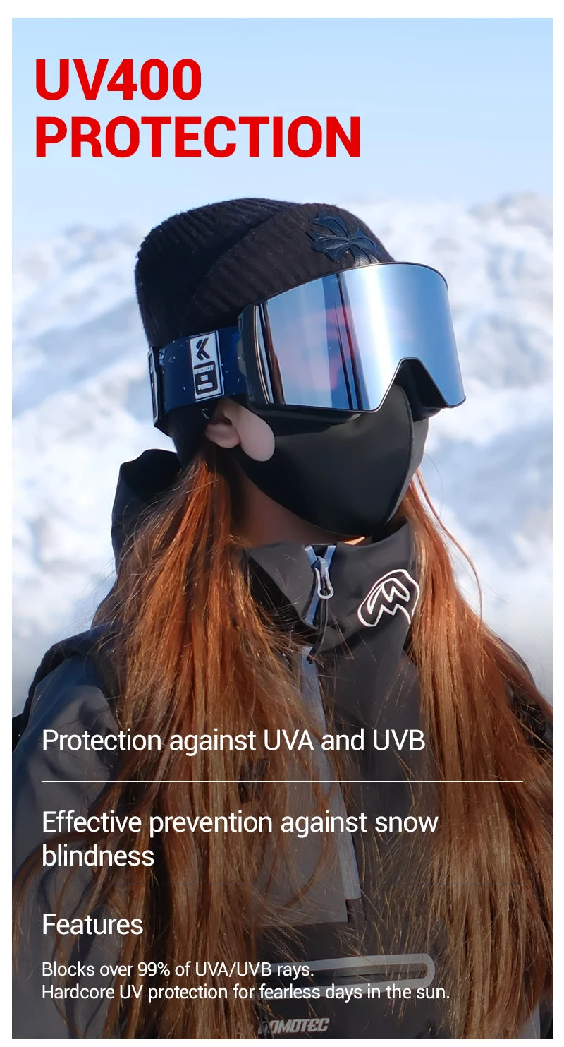 KAPVOE New Outdoor Photochromic Ski Goggles Winter Snow Sports for Unisex Snow Glasses UV400 Anti-fog Magnetic Snowboard Glasses