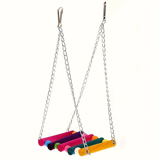 1 piece of colorful wooden bird chair toy with chain - anti-gnaw parrot bridge ladder, vitality pendant cage accessory for small