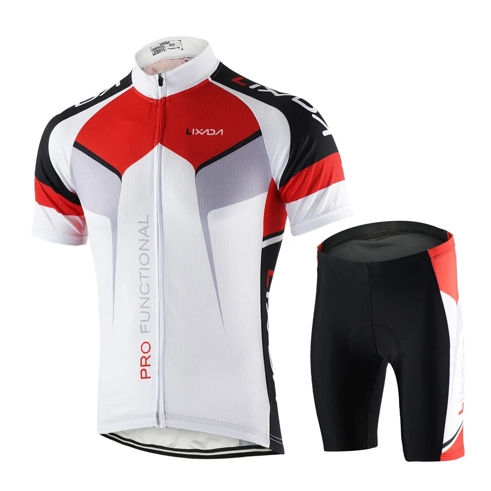 Men Breathable Quick Dry Comfortable Short Sleeve Jersey and Padded Shorts Cycle Clothing Set Riding Sportswear