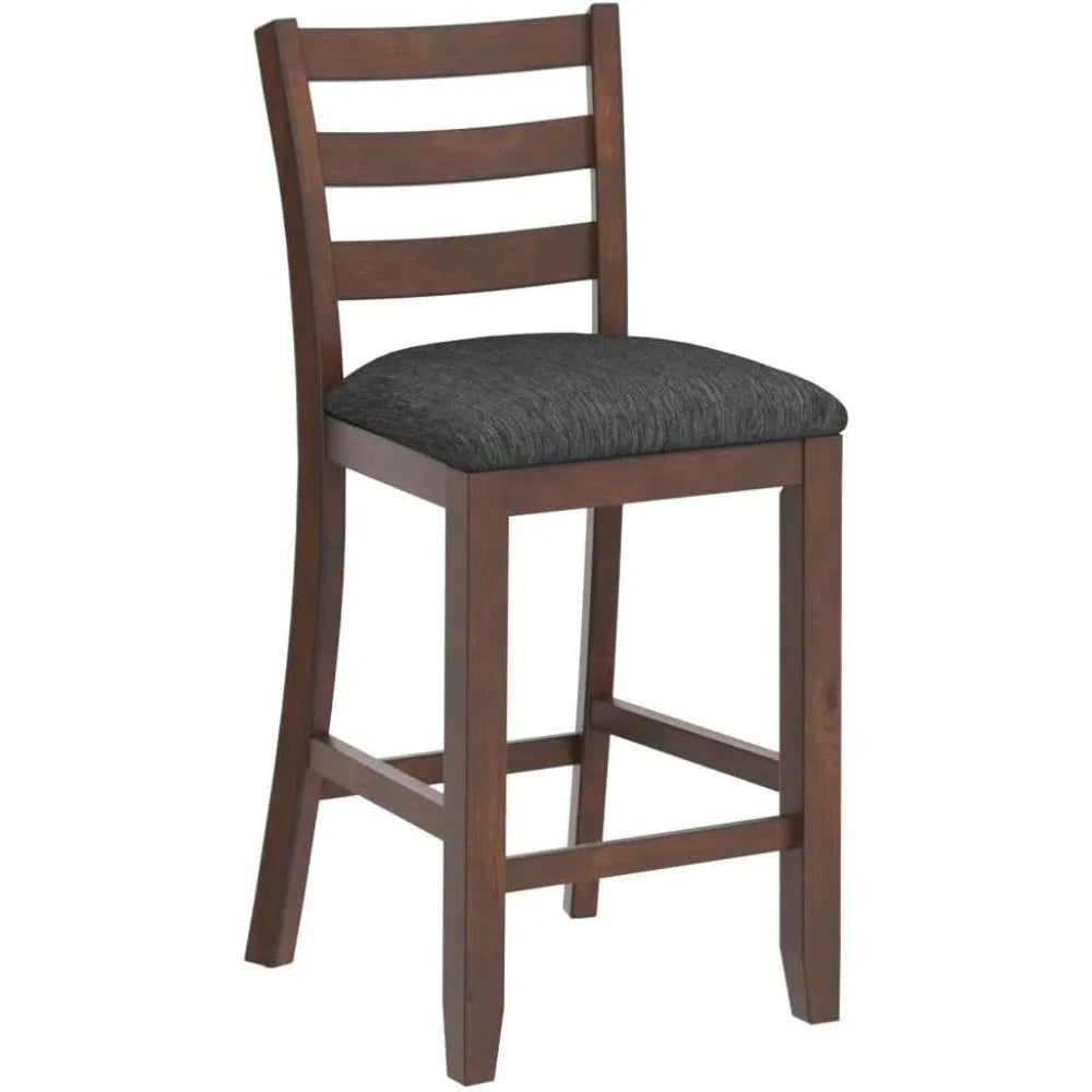 Counter Height Bar Stools Set of 2 Bar Stools Counter Stools with Back, Rubberwood Legs & Grey Fabric Cushion
