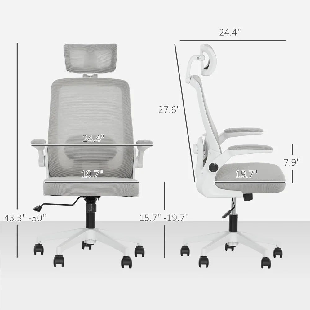 Office Chair, High Back Desk Chair with Flip-up Armrest, Rotatable Headrest, Tilt Function, Adjustable Lumbar Support, Swivel