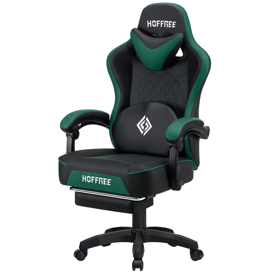 Leather Gaming Chair with Footrest Bluetooth Speaker Dual Function Massage Height Adjustable Recliner Computer Office Chair Sofa