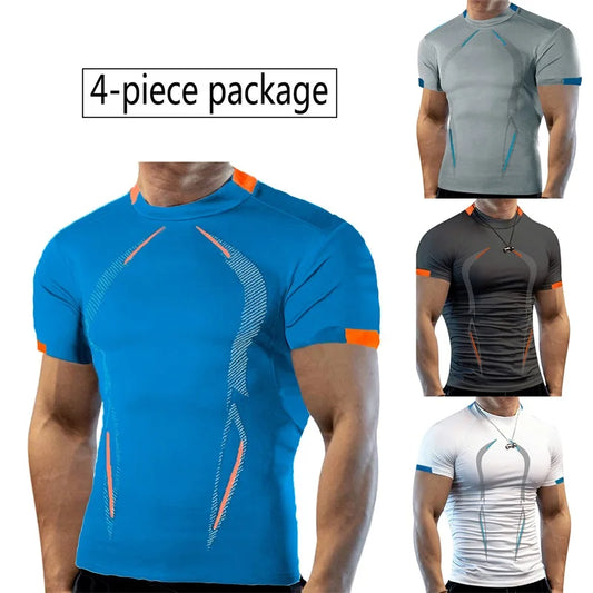Men s Breathable Quick Dry T-Shirt with Stylish Print Short Sleeve Round Neck  Fit Sports Top in Plus Size