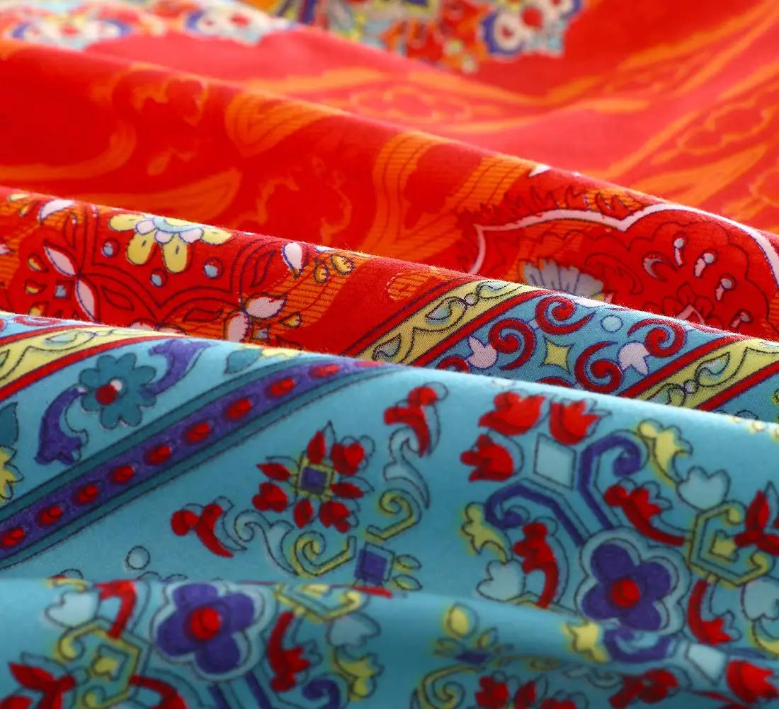 Ideal Life Boho Duvet Cover Set, Boho Vintage Bedding Set, 3 Piece Navy White Orange Aztec Print, Zipper Closure