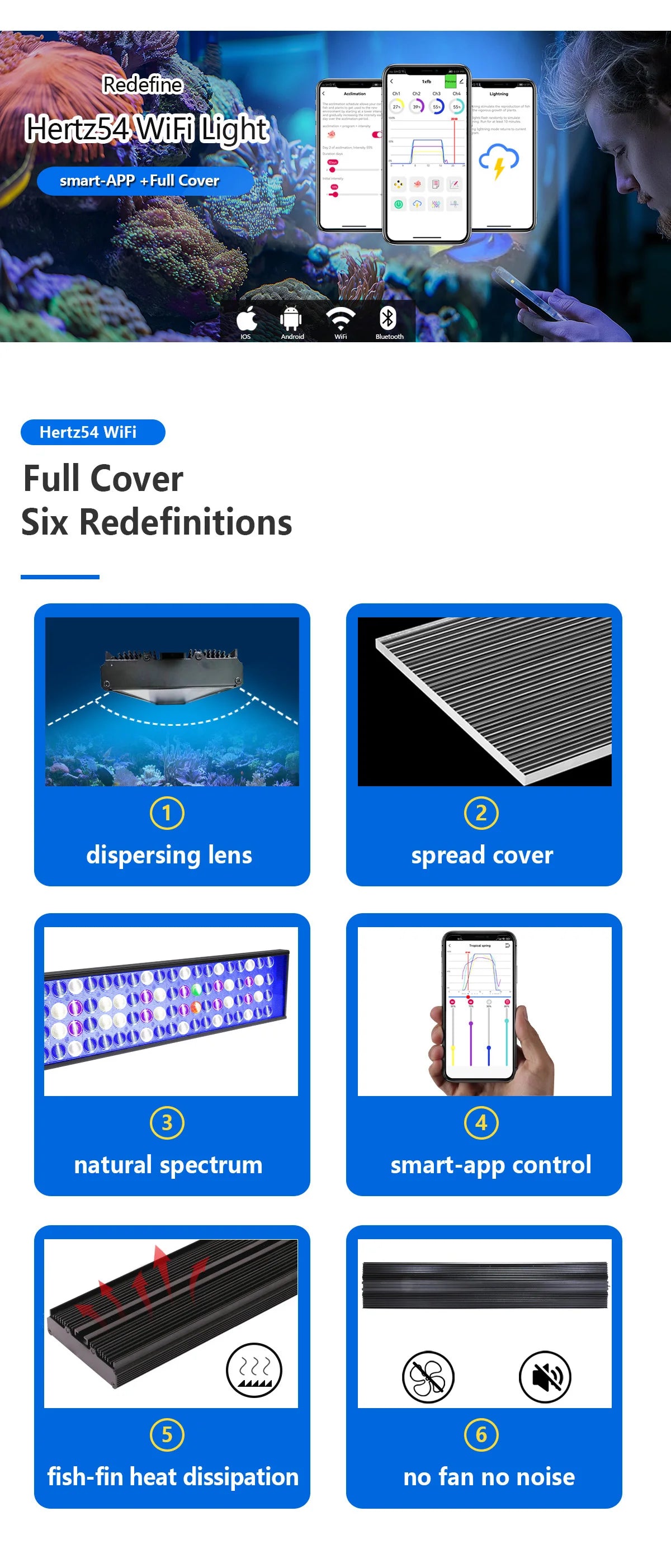 NEW Popbloom WiFi Aquarium LED Lighting, Marine Aquarium Lamp for 60CM/24" Reef Corals SPS/LPS Saltwater Fish Tank Light H54