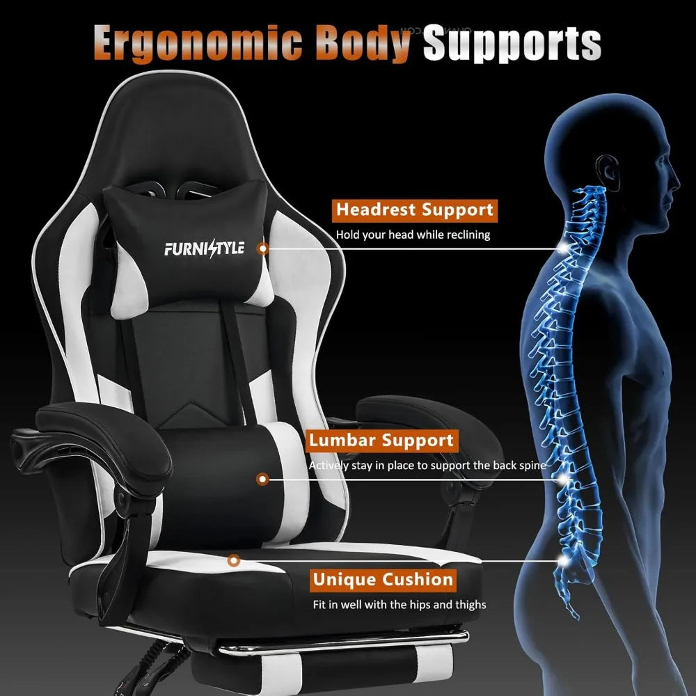 Gaming Chair with Footrest, Reclining Video Game Chairs for Adults with Lumbar Support, Linkage Armrests, Ergonomic Computer Cha