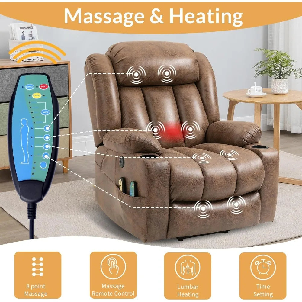 Large Electric Power Lift Recliner Chair with Extended Footrest for Elderly Big, Extra Large and Wide Reclining Sofa for Living