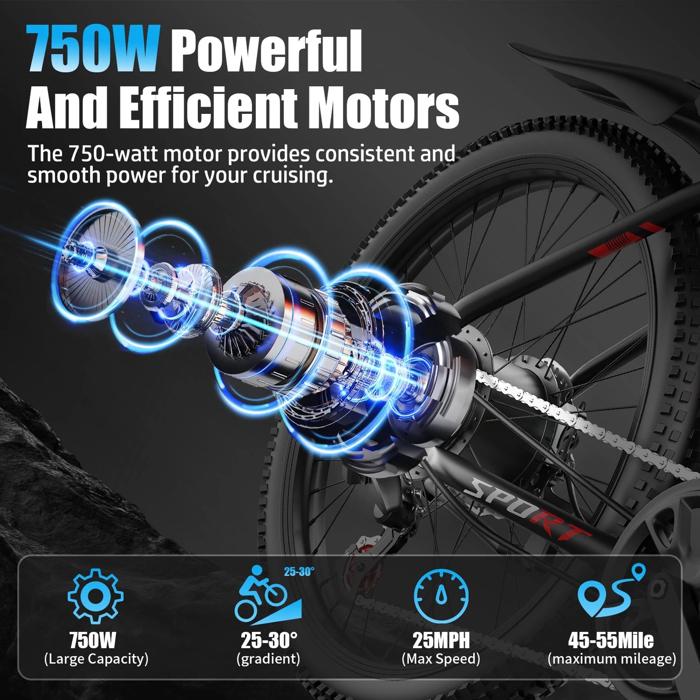 Electric Bike for Adults - 26”Fat Tire, Peak 1000W Motor, 7 Speed Electric Motorcycle Bicycle, 48V10AH Detachable Battery 4 Ridi