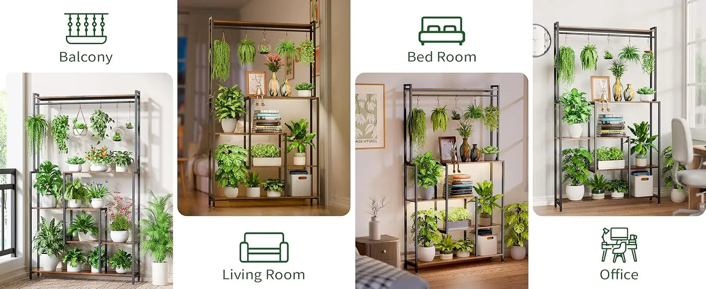 Large Plant Stand Indoor with Grow Light , 5 Tiers 12 Pots Holder, 72" Tall Metal Plant Shelf, Heavy-Duty Rectangle Display Rack