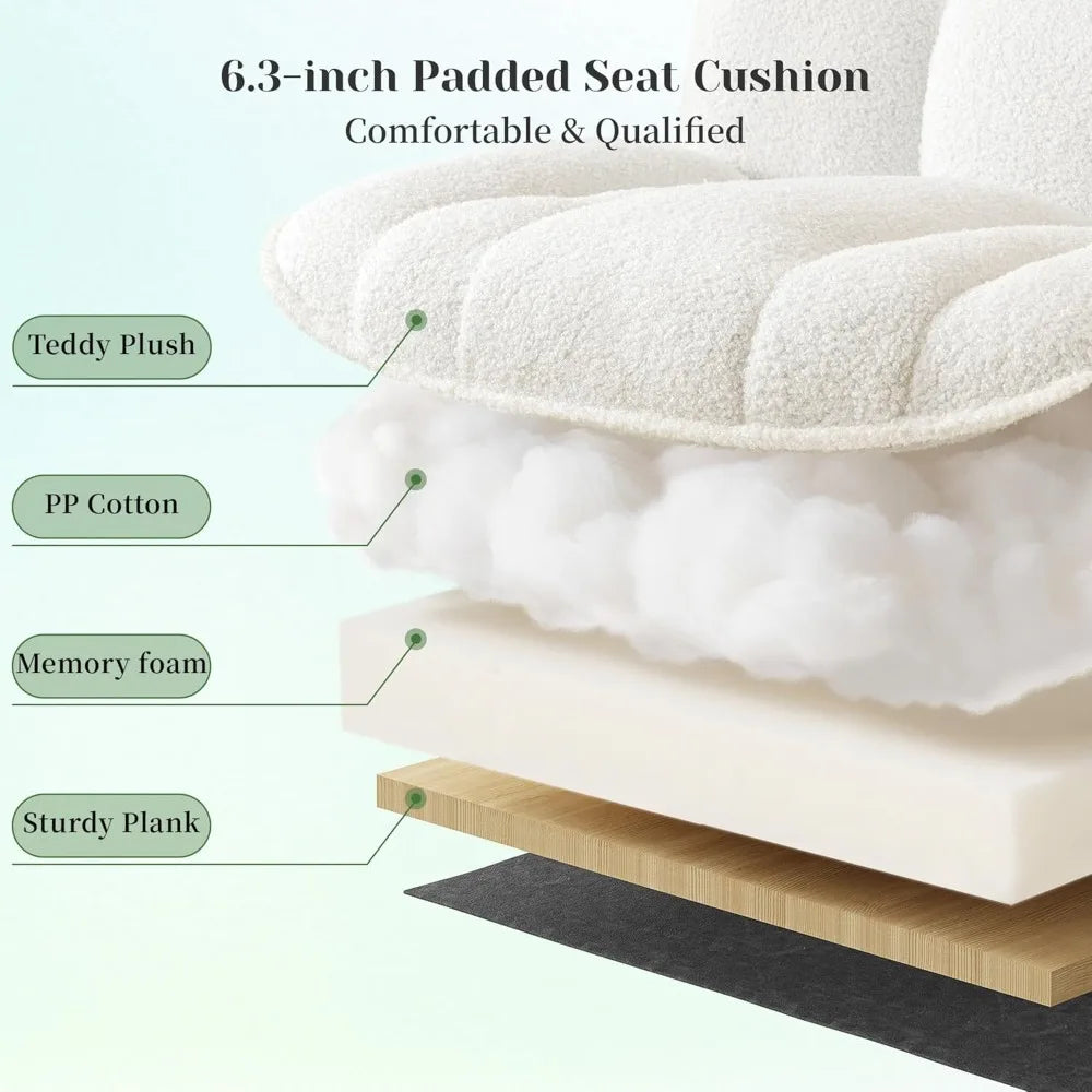 Cross Legged Office Chair with Foot Rest, 6.3" Thick Cushioned Criss Cross Chair with Wheels, Height Adjustable Swivel Vanity